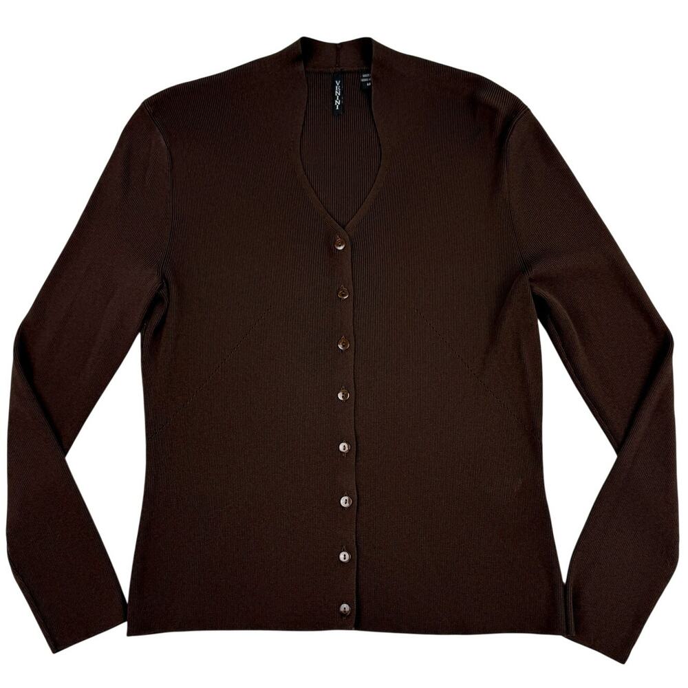 Venini Rib Knit Cardigan Sweater Chocolate Brown Minimal 90s Vintage Women's M